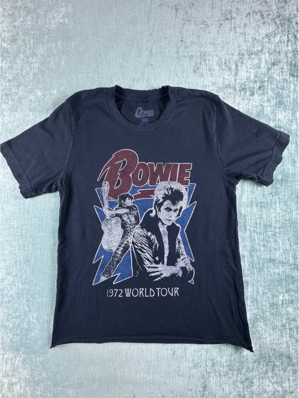 David Bowie 1972 World Tour Distressed Black Tee SM